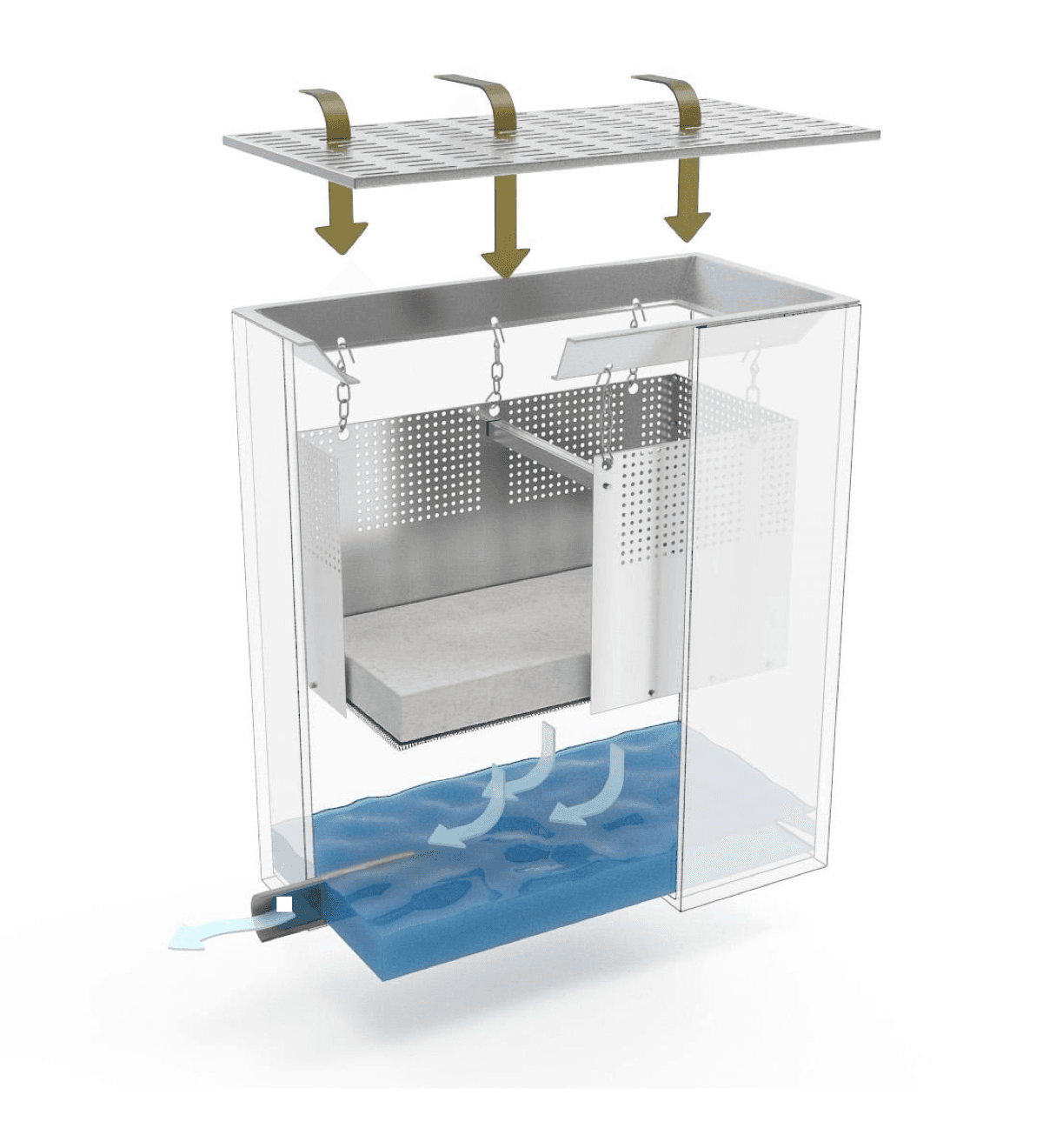 Cutaway rendering of an Ultra-Urban stormwater catch-basin filter